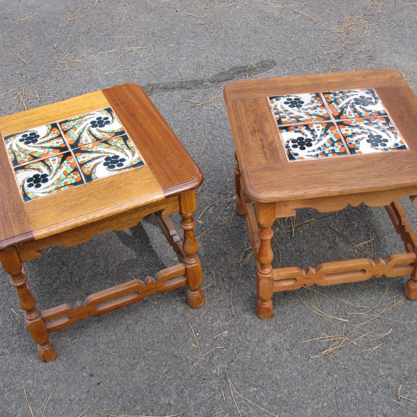 Vintage Pair of Tile Top Tables 4 Tile Arts And Crafts Mission Deco Taylor Catalina Tudor Table Era 18" x 18" California Bungalow 1920-30s