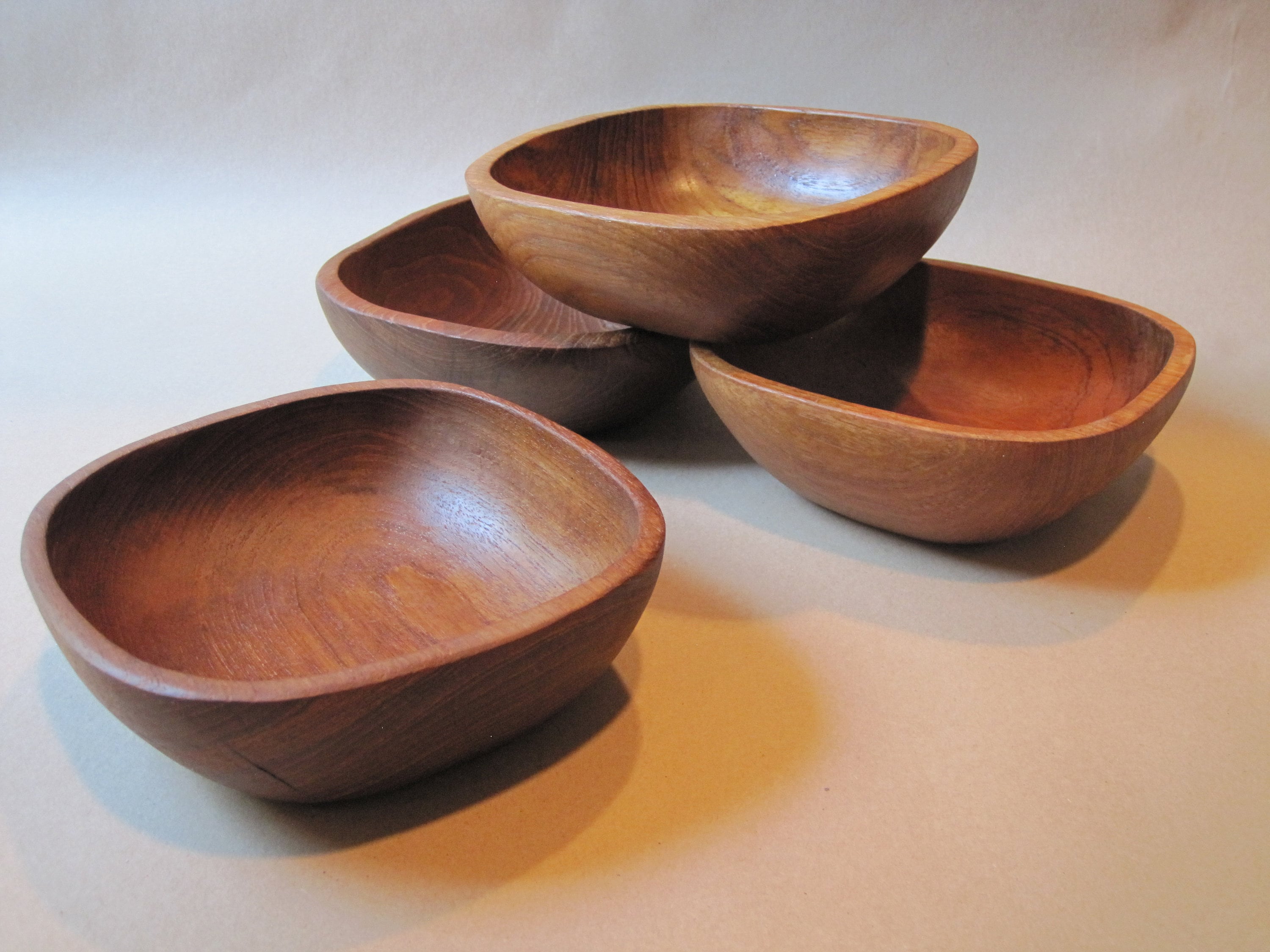Vintage Salad Bowl Set of Four Danish Modern Solid Teak Square