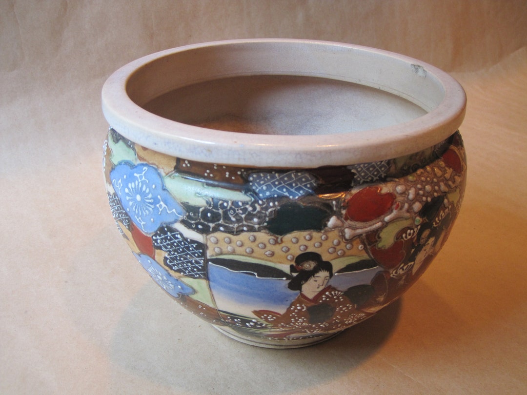 Antique Japanese Satsuma Planter Cache Pot Ornamental Art Etsy