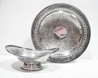 Antique Silver Plate Engraved Chased Pierced Centerpeice Bowl Footed Oval Bon Bon Dish Barker Ellis 1930s Menorah Mark England