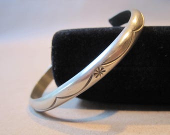 Vintage Native American Sterling Old Pawn Stamped Cuff Bracelet Fred Harvey Era