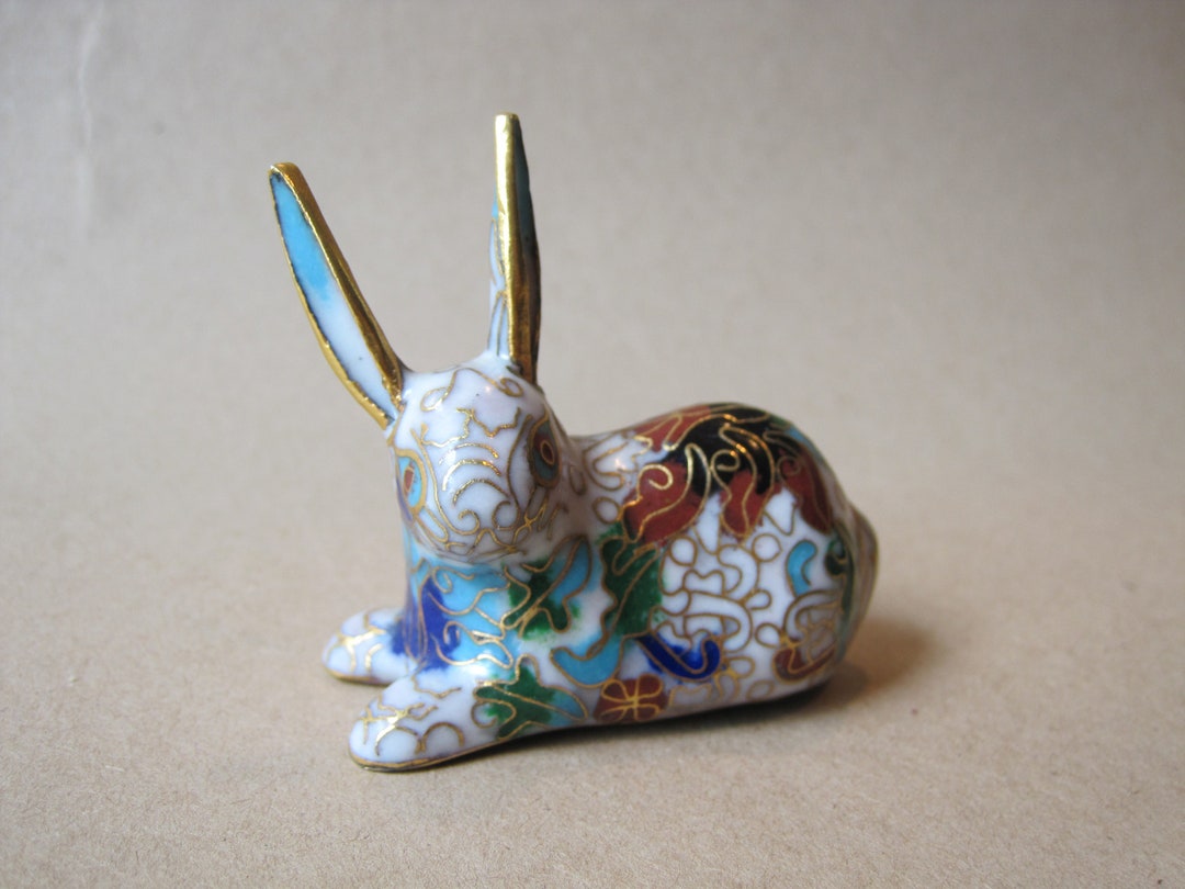 Vintage Chinese Cloisonne Miniature Rabbit Bunny Enamel Brass ...