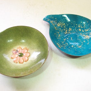 Vintage Enamel Copper Trinket Dishes, Danish Modern Skaggs (Set of 2)