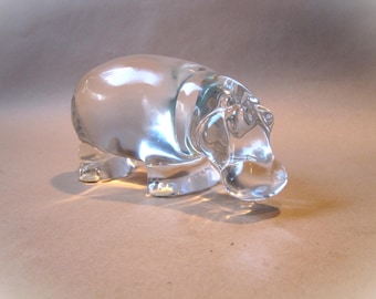 Vintage Baccarat France Crystal Hippo Figurine Sculpture Signed Art Glass Paperweight 6"