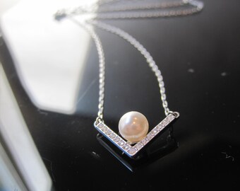 Vintage Swarovski EDIFY Crystal Pendant With Pearl 16" Rhodium Plated Necklace