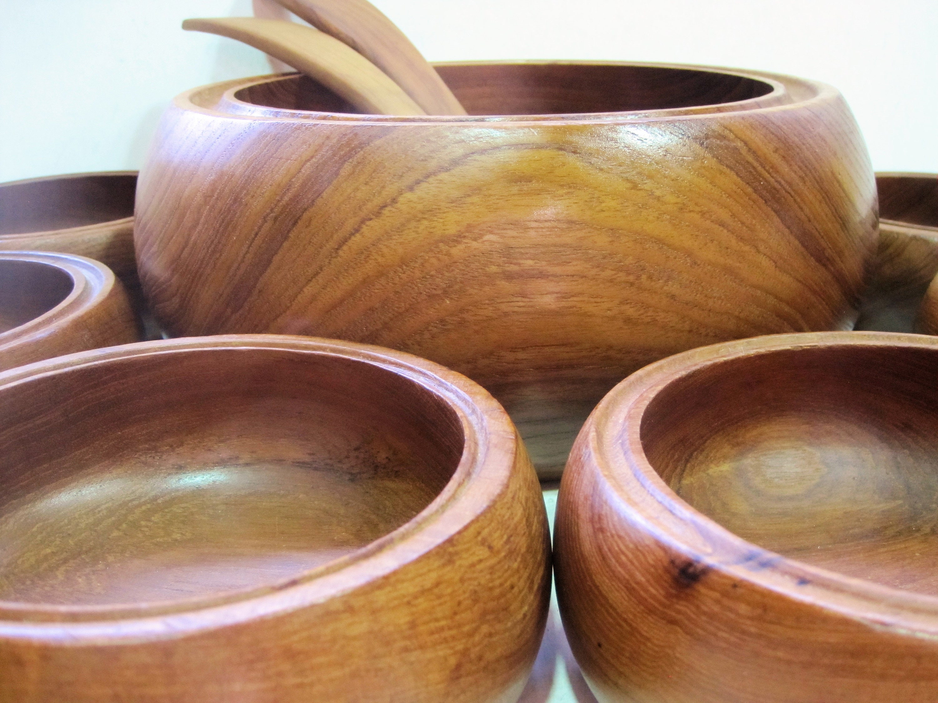 Vintage Complete Salad Set Danish Modern Solid Teak Lg Round Etsy