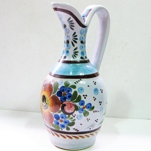 Tonala Tall Hand Painted Floral Pottery Pitcher Carafe Ewer - Etsy