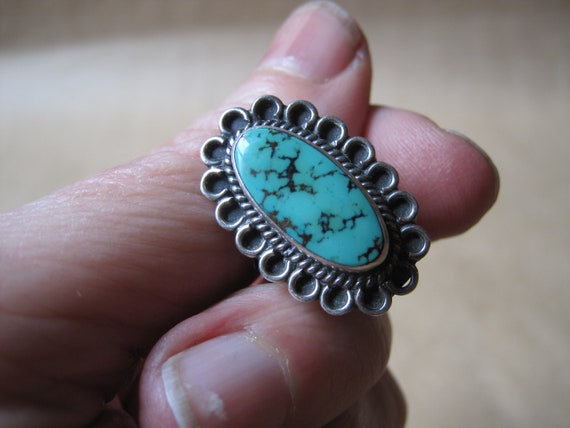 Vintage Navajo Sterling Turquoise Ring Sz 5.5 Ova… - image 6