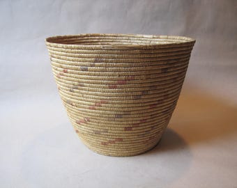 Vintage Native American Indian Patterned Coiled Burden Basket 13" x 10"H Papago? Pacific Northwest Basket