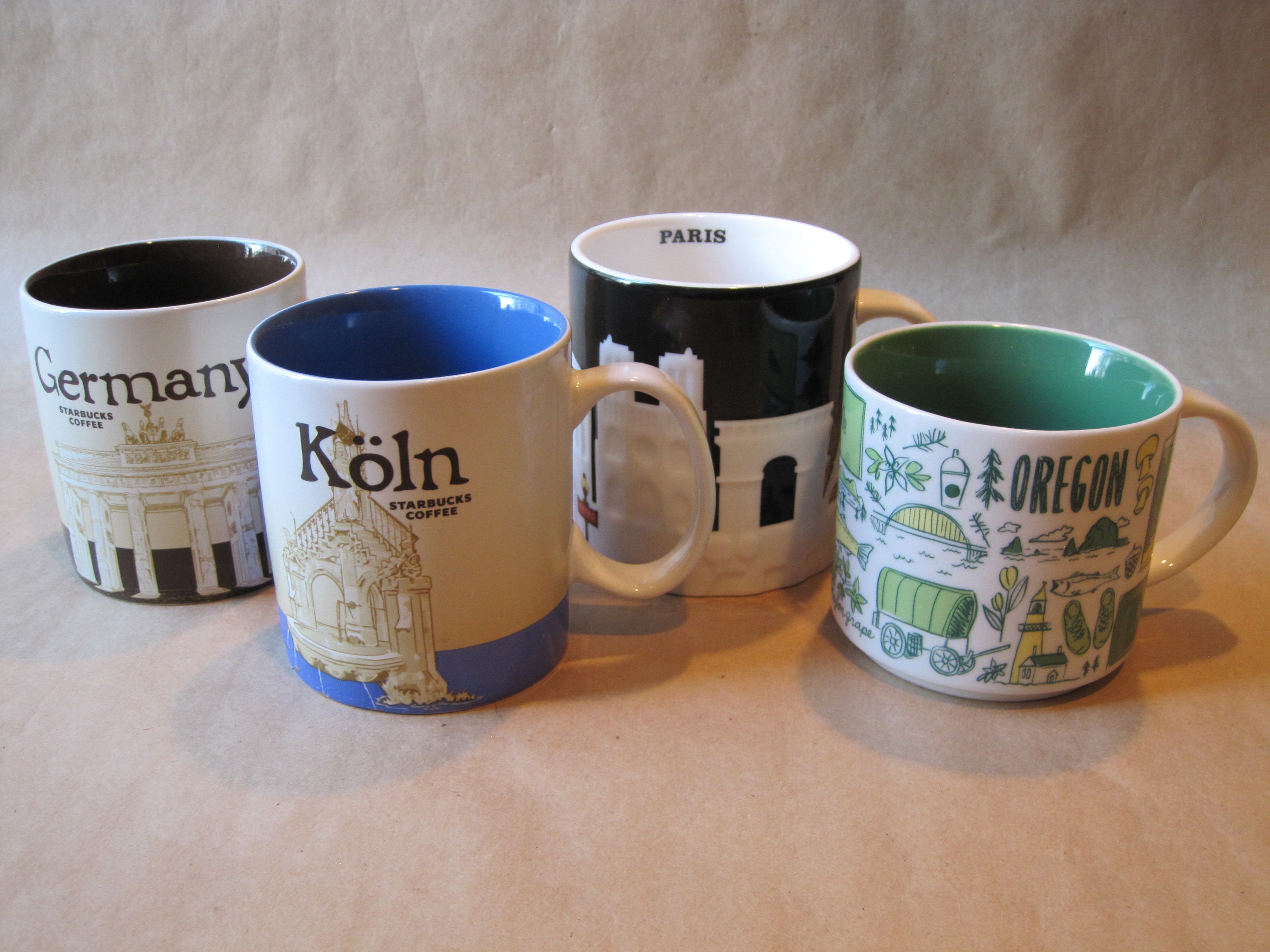 Set of 4 Starbucks Germany Koln Oregon Paris Ceramic Coffee Mug Handled Hot  Beverage Cup Collectible You are Here Places Been There Series