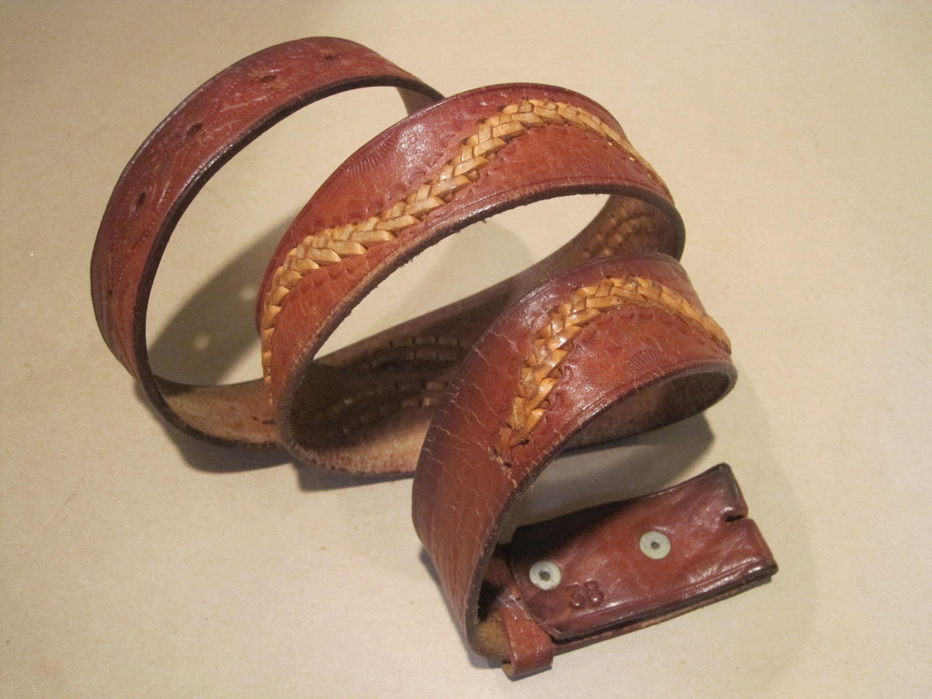 Vintage Tooled Leather Mexico Belt 38 Womens Mens Unisex MEXICO LEATHER STAMPED Western Cowgirl  main image 3