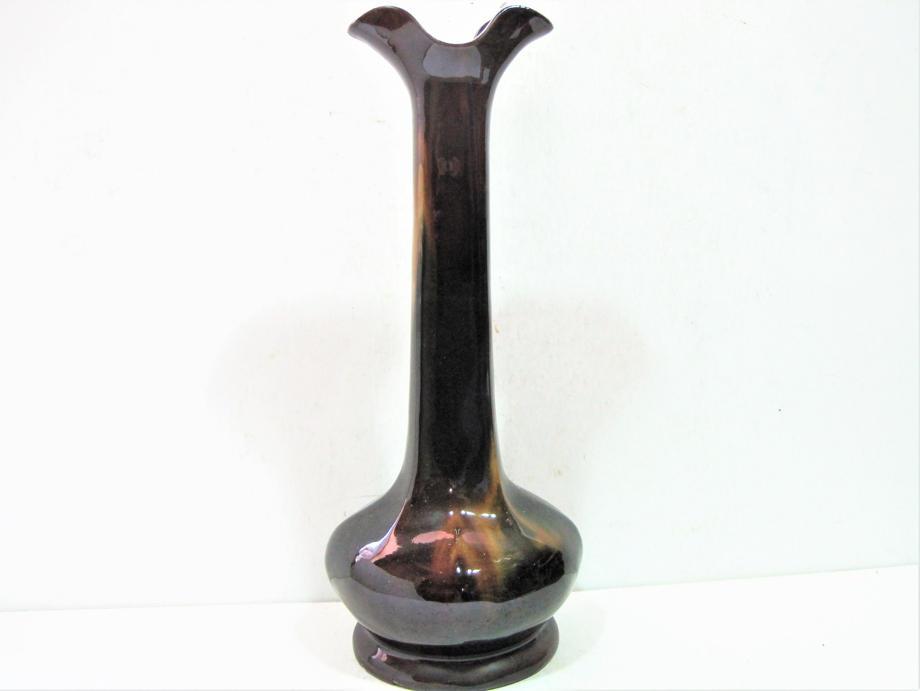 Antique Tall Vase Art Pottery Sculptural Fluted Lip Vessel Etsy