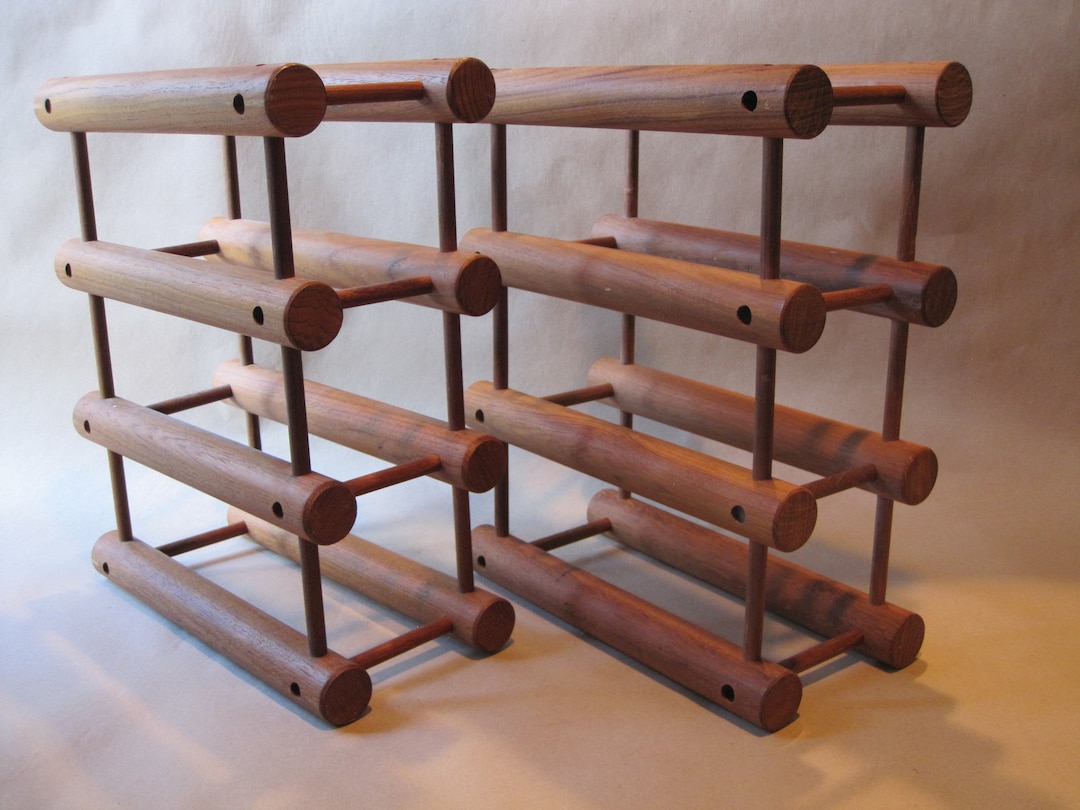 Vintage Pair Danish Modern Wood Wine Rack Table Top Mid Century Bottle