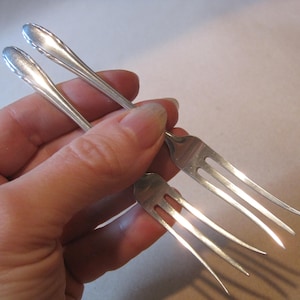 Vintage Pair Sterling Silver Pickle Olive Lemon Forks Antique 1940 Art Deco Serving Pieces Sterling Gorham Lyric Small 3 Tine Fork 29g
