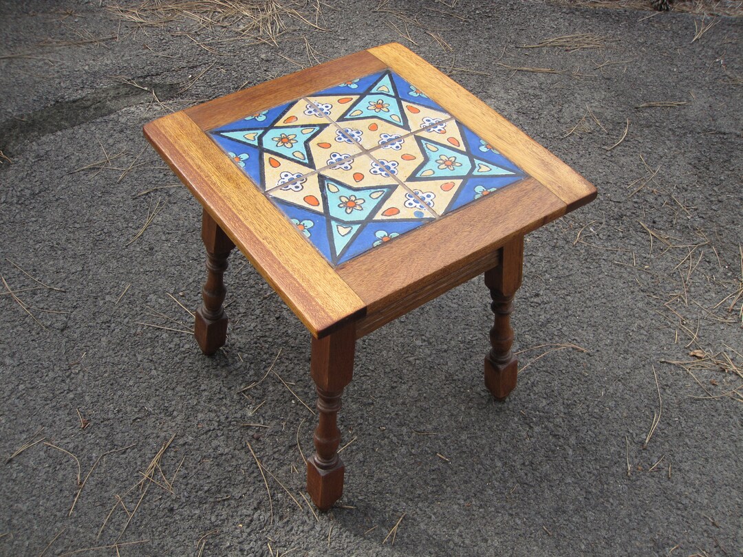 Vintage Tile Top Table 4 Tile Arts & Crafts Mission Art Deco Taylor Catalina Tudor Table Era 18