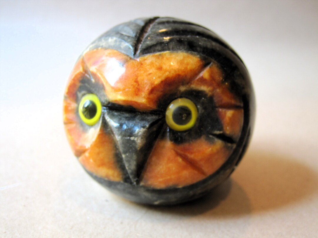Vintage Carved Alabaster Owl Stone Figurine Sculpture Mid Etsy