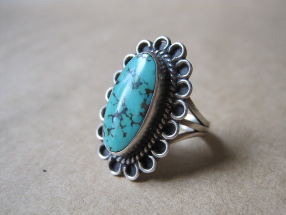 Vintage Navajo Sterling Turquoise Ring Sz 5.5 Ova… - image 2
