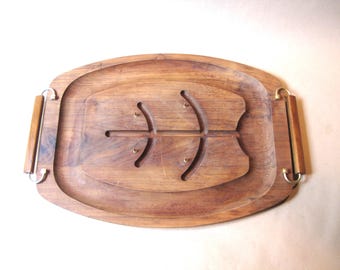 Vintage Danish Modern Walnut Wood Carving Cutting Board with Juice Grooves