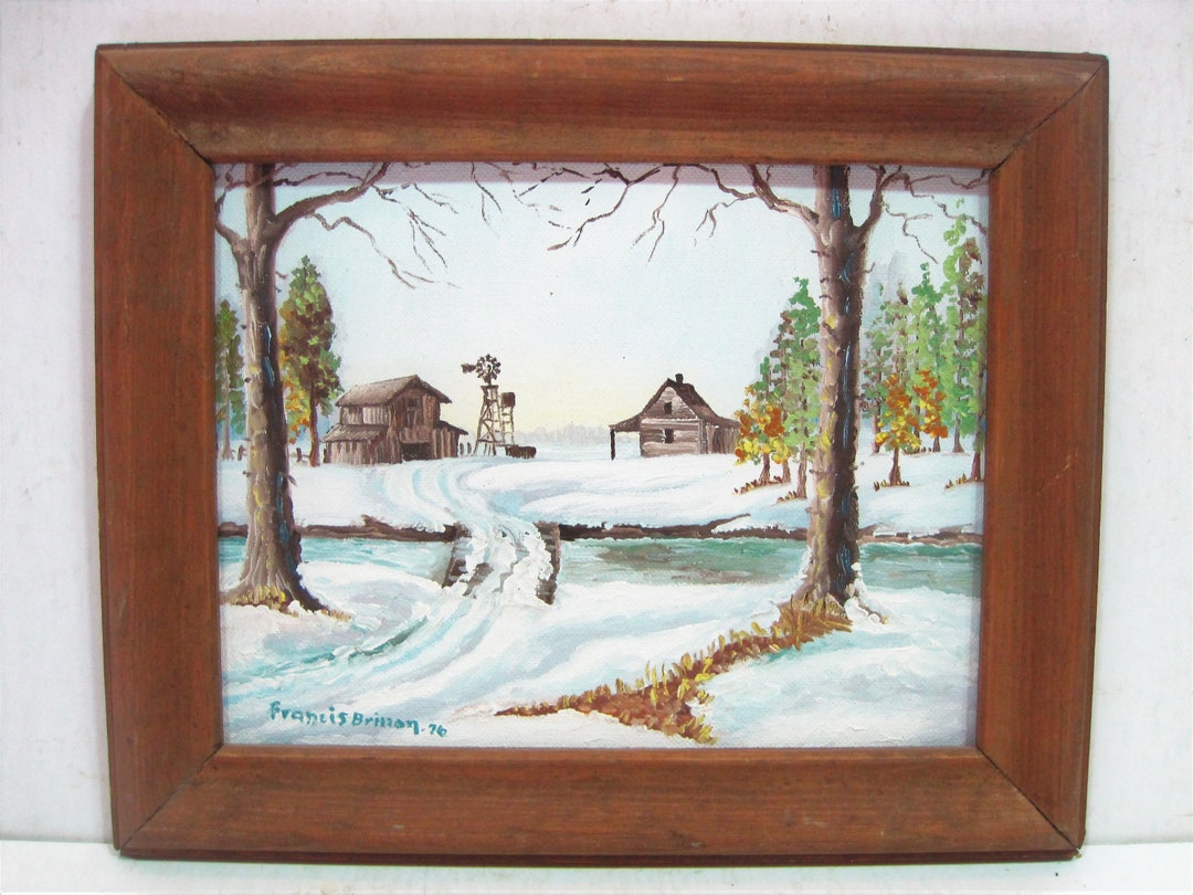 Vintage Original Framed Oil Painting on Board Winter Snow Scene Dawn ...