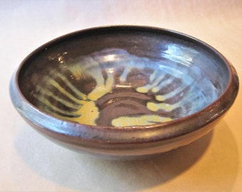 Vintage Studio Pottery Bowl, Drip Glaze Centerpiece, Red Clay (9" x 3")