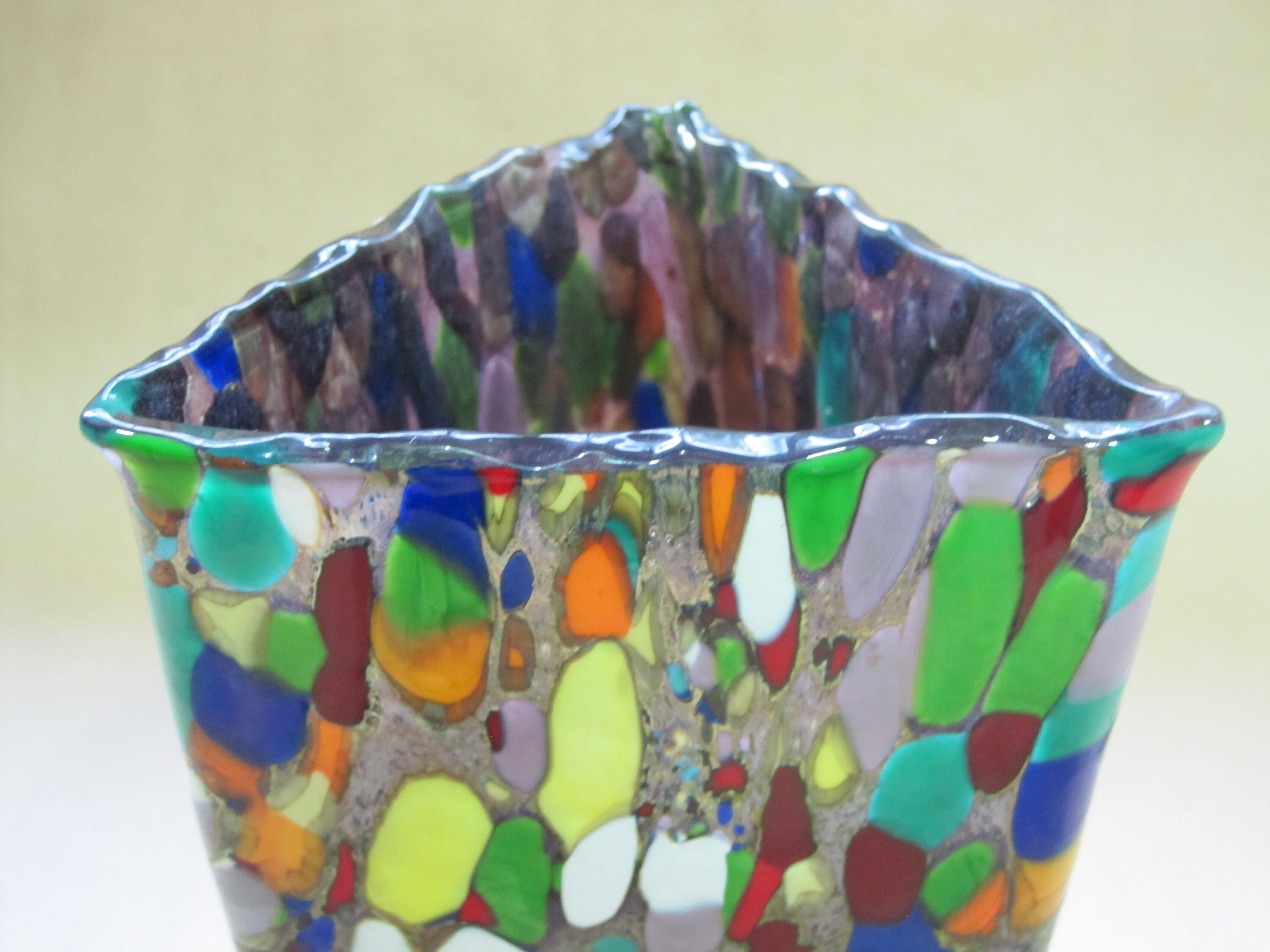 Vintage Fused Confetti Glass Vase Colorful Triangular Art Etsy