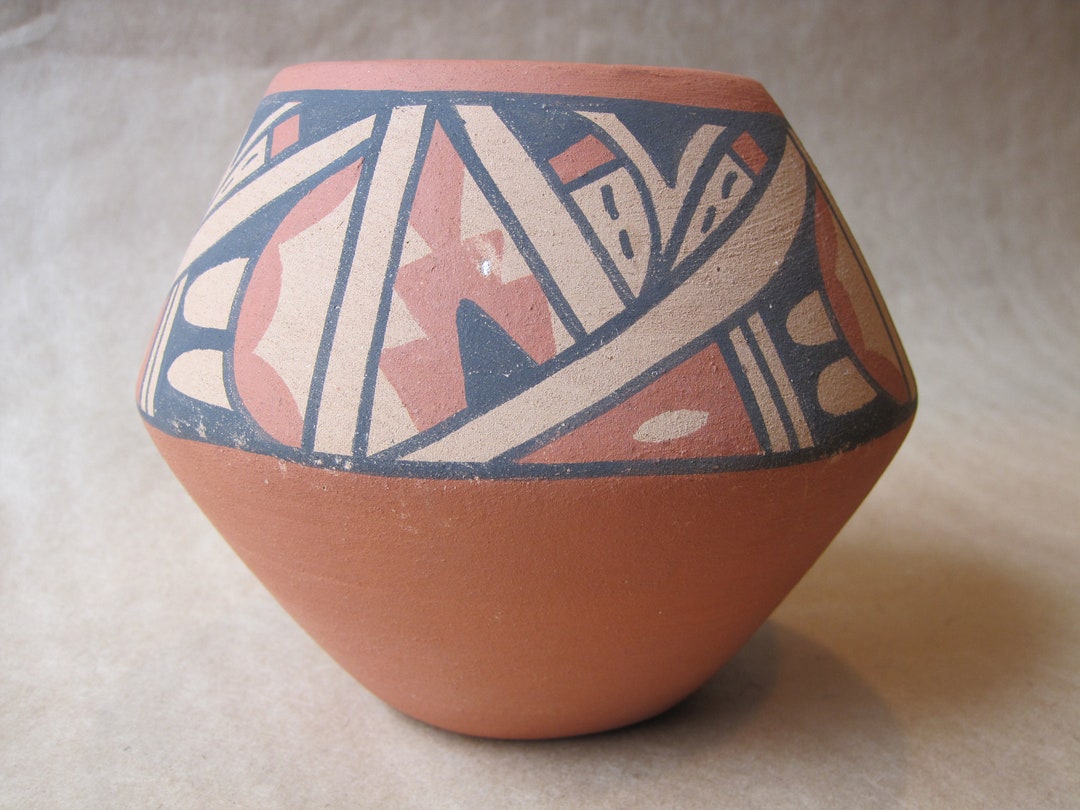 Vintage Native American Bowl Indian Clay Pot Geometric Pattern Hand