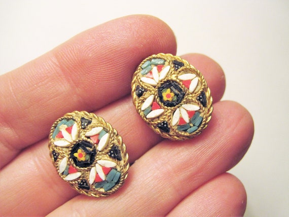 Vintage Clip On 1960s Italian Micro Mosaic Earrin… - image 4