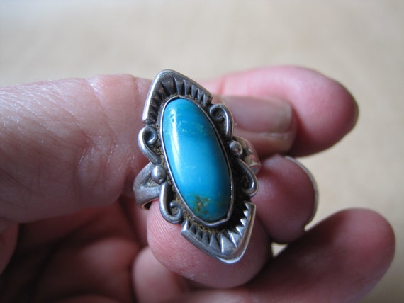 Vintage Hopi Sterling Turquoise Ring Sz 5.5 Bell … - image 7