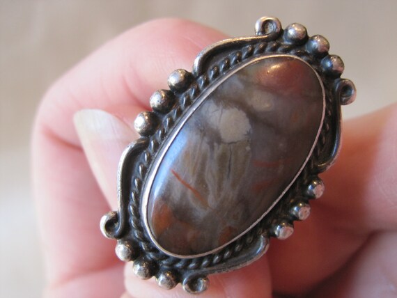 Vintage Navajo Sterling Stone Ring Sz 6 Oval Brow… - image 9