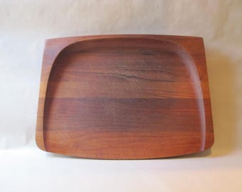 Vintage Rare Dansk Carving Board Danish Modern Solid Staved Teak Wood Raised Lip Slanted Base 22" Jens Quistgaard Made in Denmark