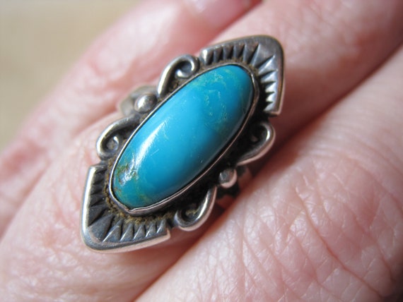 Vintage Hopi Sterling Turquoise Ring Sz 5.5 Bell … - image 6