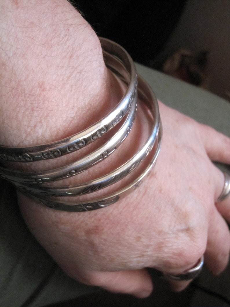 4 Vintage Solid 925 Sterling Silver Stacker Bangle Bracelet S4 Stamped Designs Mexico