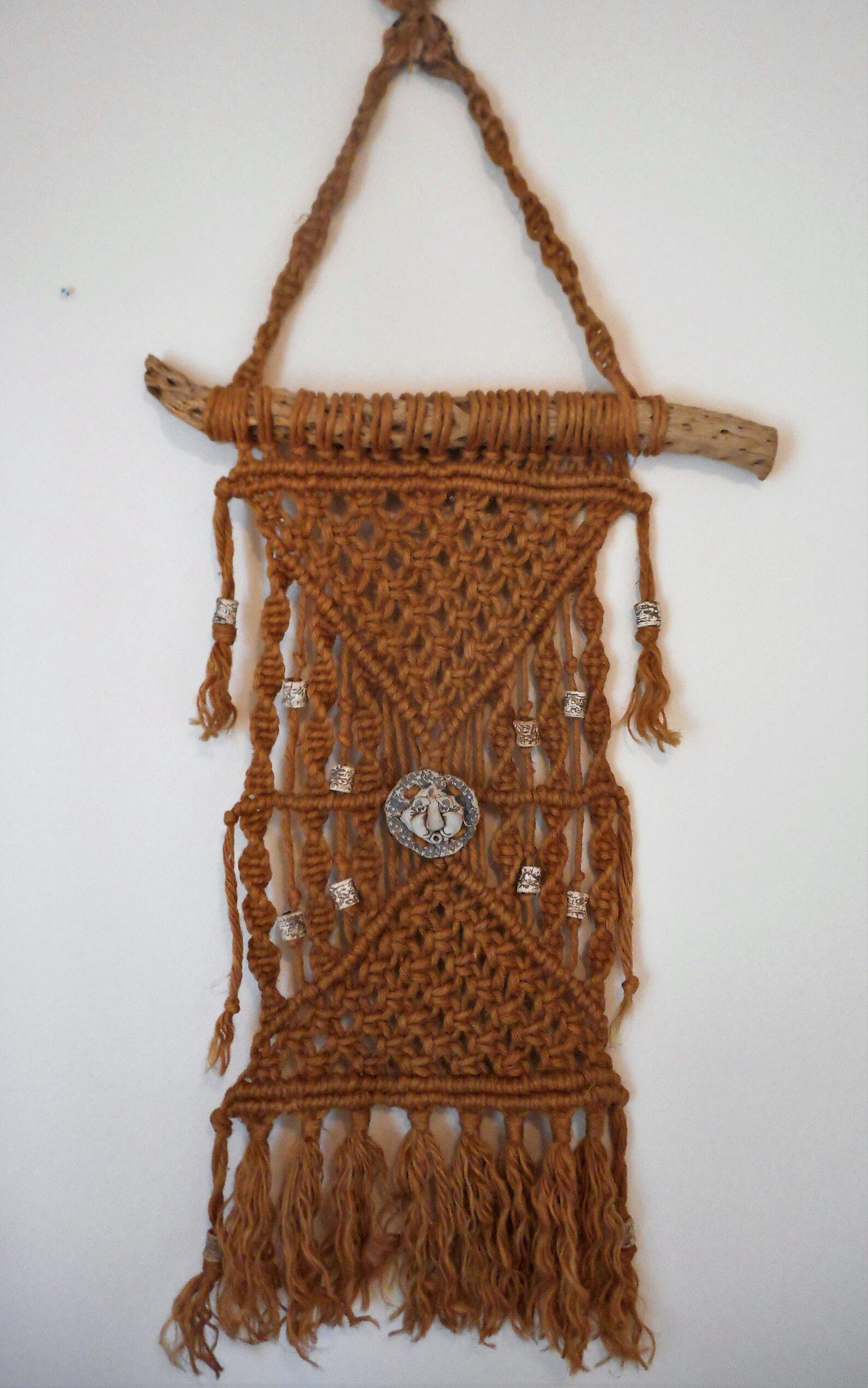Vintage Jute Macrame Large Beaded Textile Wall Hanging Boho Etsy