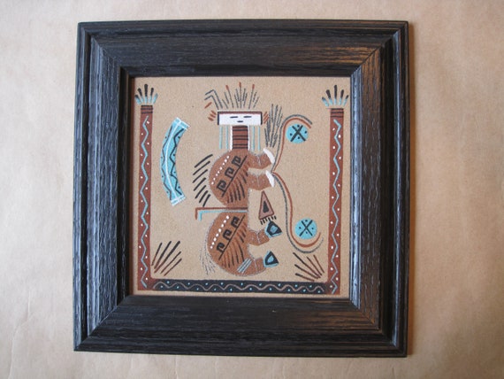 Vintage Navajo Indian Sand Painting Framed Native American 