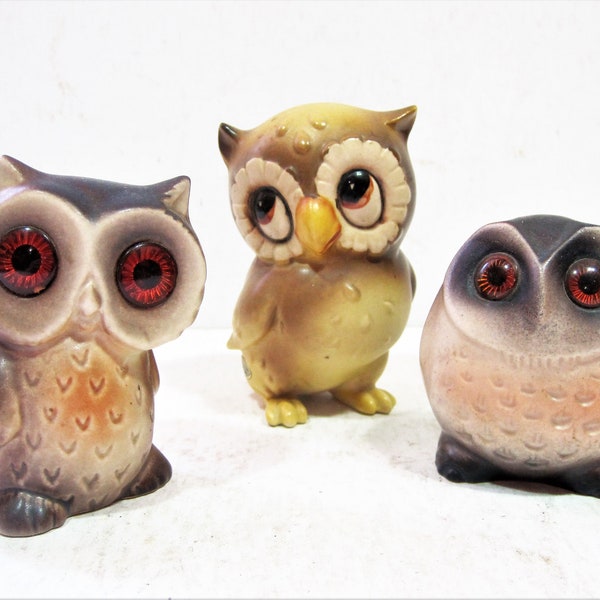 1970s Mid Century Owl Trio Japan Ceramic Pottery Three Wise Owls Cute Family Vintage Sculpture Fine Art Pottery Josef Originals Roselane