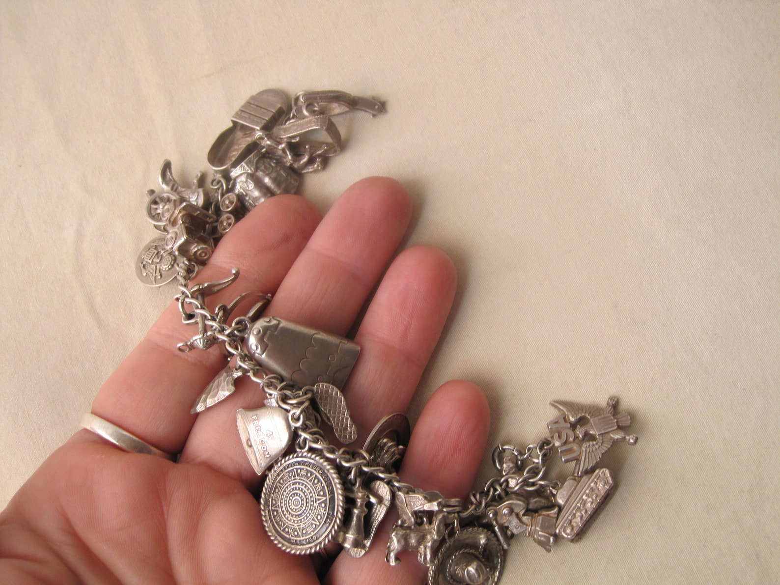 Vintage Sterling Silver Link Charm Bracelet With 30 Silver Etsy