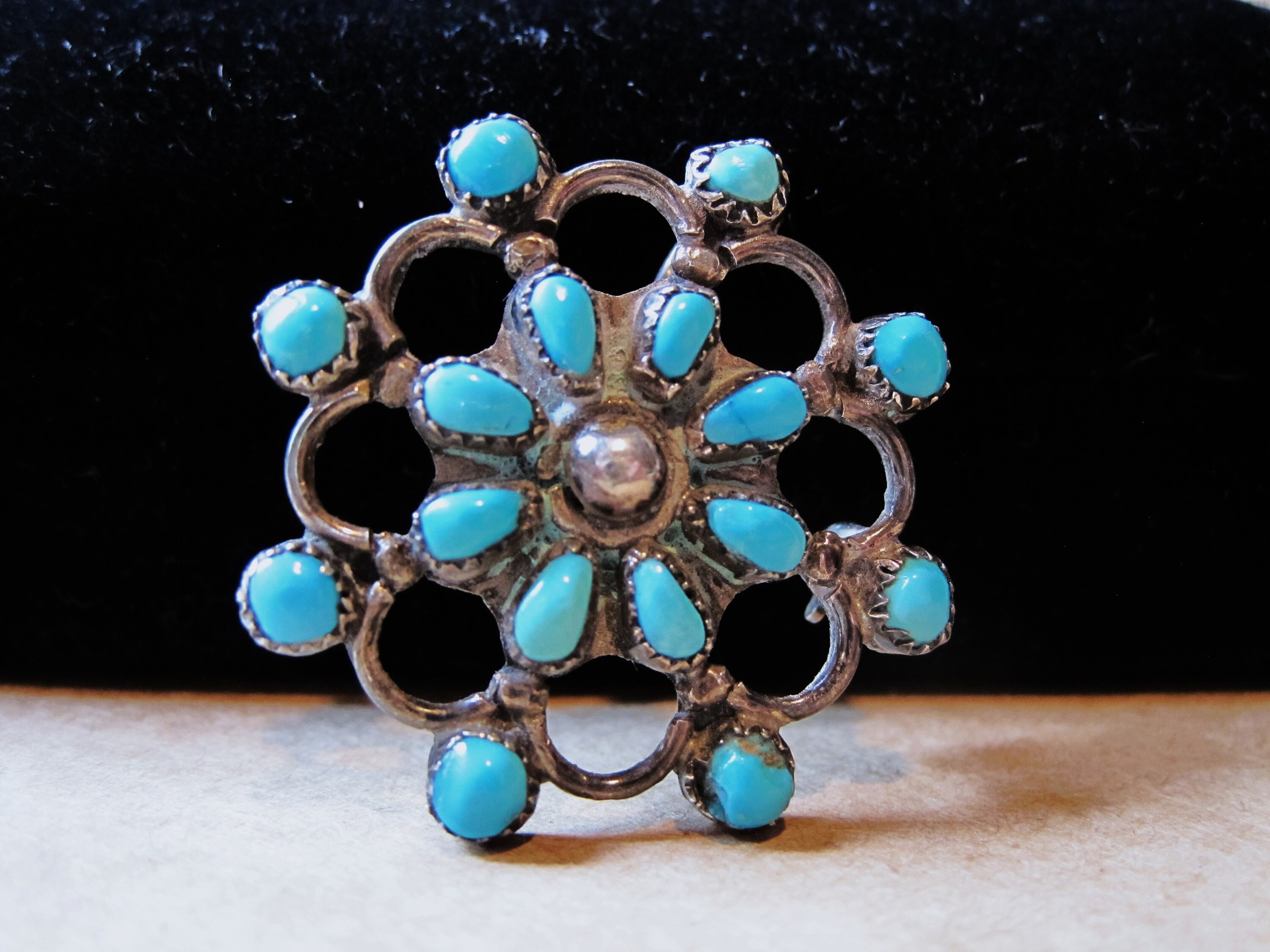 Dramatic Vintage Native American Zuni Turquoise Sterling Silver Spiral Earrings Dramatic Vintage Native American Zuni Turquoise Sterling Silver Spiral Earrings