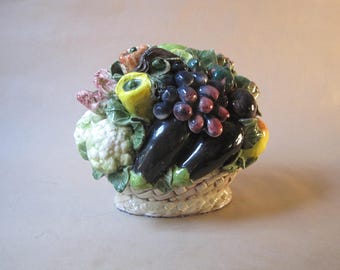 Vintage 1960s Capodimonte Italian Pottery Fruit and Vegetable Compote Centerpiece 11 x 8 x 9.5"H