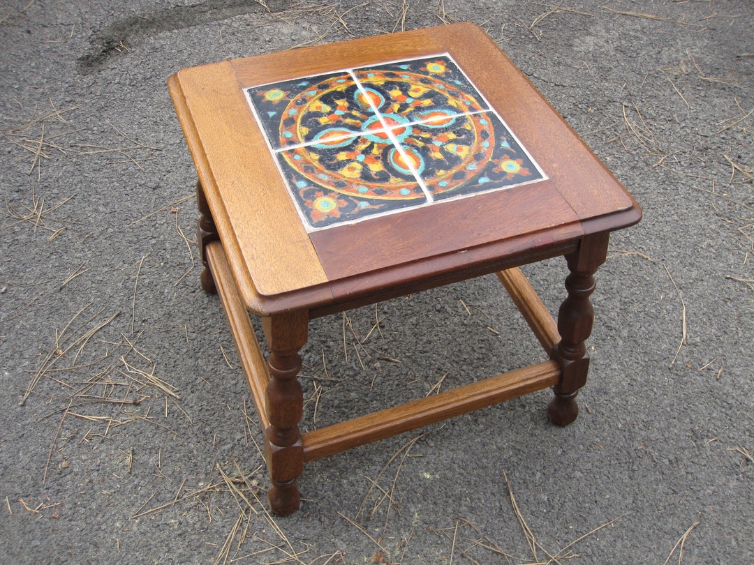 Vintage Tile Top Table 4 Tile Arts & Crafts Mission Art Deco Taylor Catalina Tudor Table Era 19