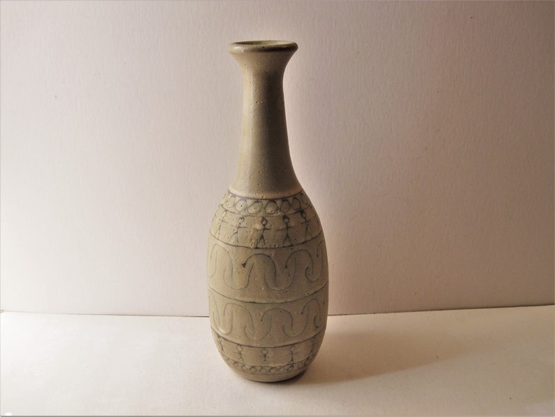 Vintage Stoneware Large Incised Glazed Art Pottery Vase Weed Etsy