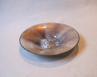 Vintage Enamel Copper Bowl Brown Speckled Mid Century Modern 7"