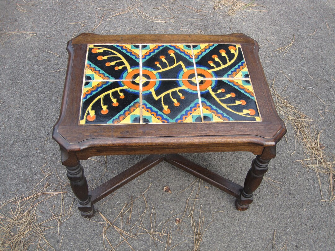 Vintage Tile Top Table 6 Tile Arts & Crafts Mission Art Deco Taylor Catalina Tudor Table Era 24
