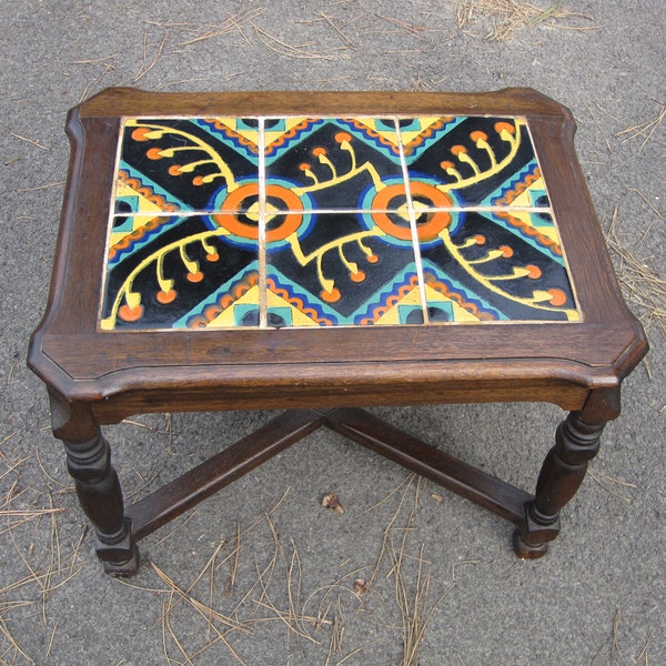 Vintage Tile Top Table 6 Tile Arts & Crafts Mission Art Deco Taylor Catalina Tudor Table Era 24" x 18" x 17"H California Bungalow 1920-30s