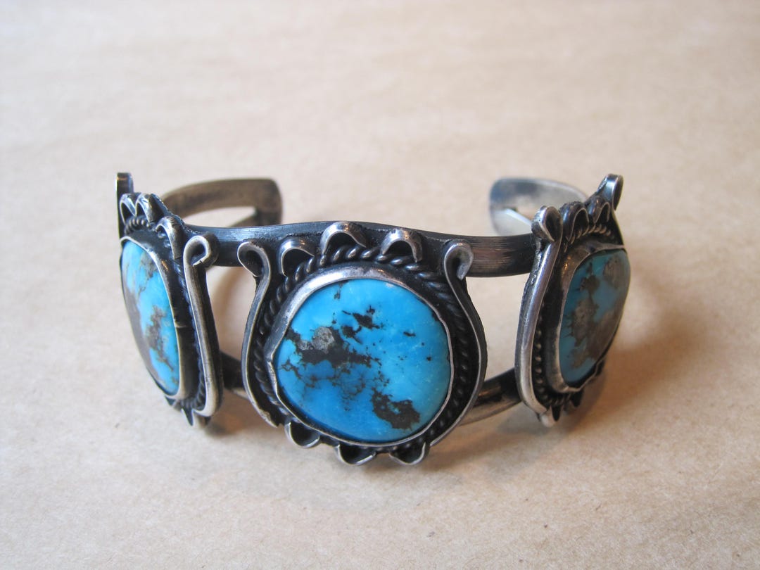 Large Vintage Native American Sterling Silver Turquoise Old Pawn Split ...