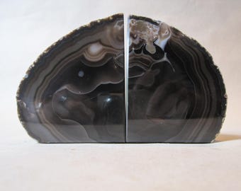Vintage Agate Stone Bookends: Made in Brazil Matched Pair