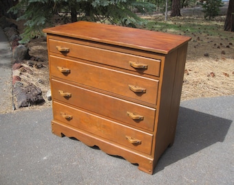 Vintage 1930s Monterey Furniture Small Four Drawer Dresser Chest of Drawers California Bungalow South Western Cowboy Rancho Horseshoe Brand