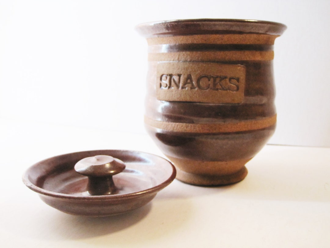 Stoneware Snack Jar With Lid Vintage Mid Century Hippie Studio Etsy