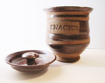 Stoneware Snack Jar With Lid Vintage Mid Century Hippie Studio Art Pottery Canister Jar