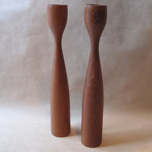 Danish Modern Teak Tulip Tapered Candle Holders Mid Century Modern Decor - Pair 11.5" Tall