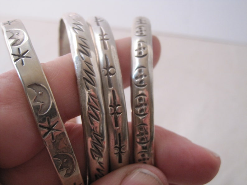 4 Vintage Solid 925 Sterling Silver Stacker Bangle Bracelet S4 Stamped Designs Mexico